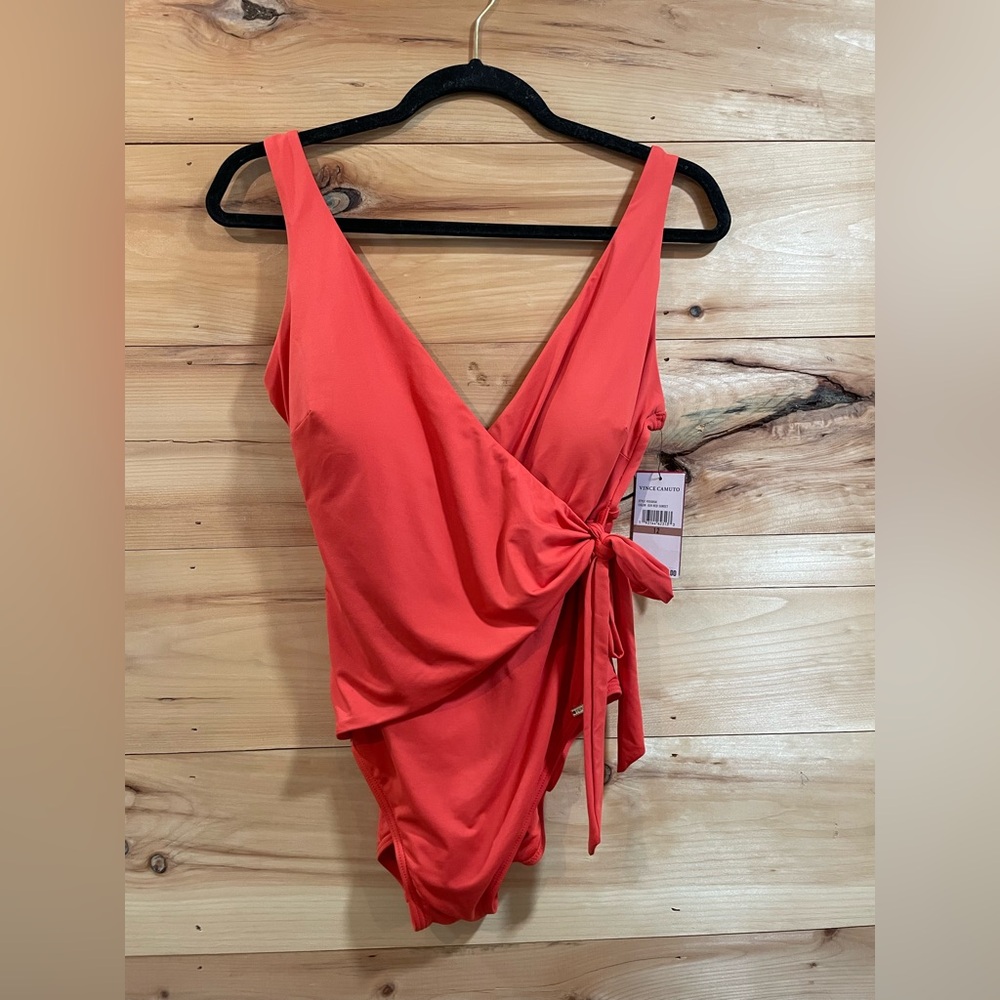 NWT Vince Camuto Red Sunset Wrap One Piece Swimsuit Size 12